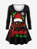 Christmas Hat Snowflake Holly Elk Letters Stars Print Long Sleeves T-shirt and Leggings Plus Size Matching Set -  