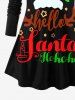 Christmas Hat Snowflake Holly Elk Letters Stars Print Long Sleeves T-shirt and Leggings Plus Size Matching Set -  
