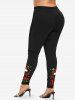 Christmas Hat Snowflake Holly Elk Letters Stars Print Long Sleeves T-shirt and Leggings Plus Size Matching Set -  