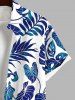 Costume de Plage Grande Taille Imprimé à Feuilles Tropicales - Bleu Ciel 