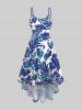 Costume de Plage Grande Taille Imprimé à Feuilles Tropicales - Bleu Ciel 