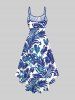 Costume de Plage Grande Taille Imprimé à Feuilles Tropicales - Bleu Ciel 