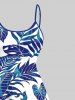 Costume de Plage Grande Taille Imprimé à Feuilles Tropicales - Bleu Ciel 