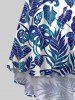 Costume de Plage Grande Taille Imprimé à Feuilles Tropicales - Bleu Ciel 