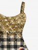 Robe Ornée de Imprimés D'arbre de Noël et de Gymnastique à Paillettes Grande Taille - café L