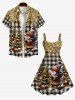 Robe Ornée de Imprimés D'arbre de Noël et de Gymnastique à Paillettes Grande Taille - café L