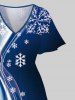 Robe Mi-Longue Fendue Flocon de Neige Noël Imprimé en Blocs de Couleurs de Grande Taille - Bleu 1X