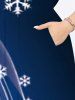 Robe Mi-Longue Fendue Flocon de Neige Noël Imprimé en Blocs de Couleurs de Grande Taille - Bleu 1X