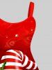 Robe Boîte Cadeau Père Noël et Plante Imprimés de Grande Taille - Rouge 4X