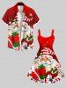 Robe Boîte Cadeau Père Noël et Plante Imprimés de Grande Taille - Rouge 4X