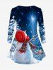 Plus Size Christmas Snowman Star Tree House Snow Print T-shirt -  