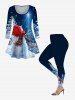 Plus Size Christmas Snowman Star Tree House Snow Print T-shirt -  