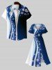 Robe Mi-Longue Fendue Flocon de Neige Noël Imprimé en Blocs de Couleurs de Grande Taille - Bleu 6X
