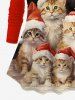 Plus Size Christmas Hat Cats Star Oil Painting Print T-shirt -  