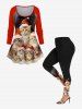 Plus Size Christmas Hat Cats Star Oil Painting Print T-shirt -  