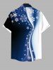 T-shirt Imprimé Flocon de Neige Noël à Boutons avec Poche Grande Taille pour Homme - Bleu S
