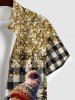 Plus Size Christmas Tree Ball Snowflake Santa Claus Plaid Sparkling Sequin 3D Print Buttons Pocket Shirt For Men -  