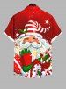 Plus Size Christmas Santa Claus Star Holy Fruit Gift Box Print Buttons Pocket Shirt For Men -  