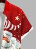 Plus Size Christmas Santa Claus Star Holy Fruit Gift Box Print Buttons Pocket Shirt For Men -  