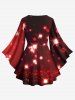 Plus Size Glitter Sparkling Christmas Light Print Ombre Lattice Long Sleeves T-shirt -  