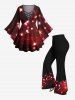 Plus Size Glitter Sparkling Christmas Light Print Ombre Lattice Long Sleeves T-shirt -  