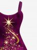 Plus Size Glitter Sparkling Stars Christmas Tree Snowflake Tie Dye Ombre Print A Line Tank Dress -  