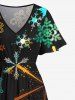 Robe Mi-Longue Ligne A Fendue Flocon de Neige Coloré Imprimé de Grande Taille avec Poche - Noir M