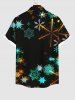 Chemise de Noël Boutonnée Coloré Ombré Flocon de Neige Imprimé de Grande Taille avec Poche - Noir XL