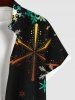 Chemise de Noël Boutonnée Coloré Ombré Flocon de Neige Imprimé de Grande Taille avec Poche - Noir XL