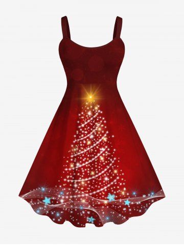 Robe Débardeur 3D Etoile Sapin de Noël et Lumière Imprimés de Grande Taille à Paillettes - RED - 6X