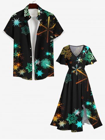 Christmas Colorful Ombre Snowflake Print Plus Size Matching Set For Couples