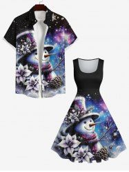 Christmas Hat Snowman Holy Fruit Leaf Galaxy Star Glitter 3D Print Plus Size Matching Outfit For Couples -  
