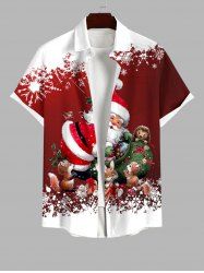 Chemise Imprimé Écureuil Père Noël et Flocon de Neige Grande Taille avec Poche pour Homme - Rouge M