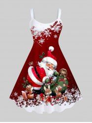 Robe Grande Taille Imprimé Père Noël et Ses Rennes en Blocs de Couleurs - Rouge 3X