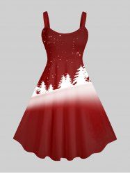 Robe Débardeur Ombrée Flocon de Neige et Sapin de Noël Imprimés de Grande Taille - Rouge M