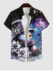 Plus Size Christmas Hat Snowman Holy Fruit Leaf Galaxy Star Glitter 3D Print Buttons Pocket Shirt For Men -  