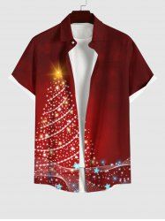Plus Size Christmas Tree Light Star Glitter 3D Print Buttons Pocket Shirt For Men -  
