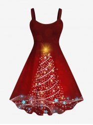 Robe Débardeur 3D Etoile Sapin de Noël et Lumière Imprimés de Grande Taille à Paillettes - Rouge 2X