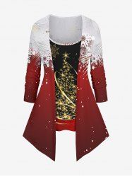 Plus Size Glitter Christmas Tree Snowflake Print Ombre Patchwork Long Sleeves T-shirt -  