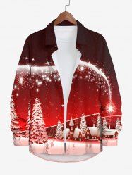 Chemise Manches Longues à Imprimé Sapins de Noël Élans et Etoiles Brillantes Grande-Taille pour Hommes - Rouge 7XL