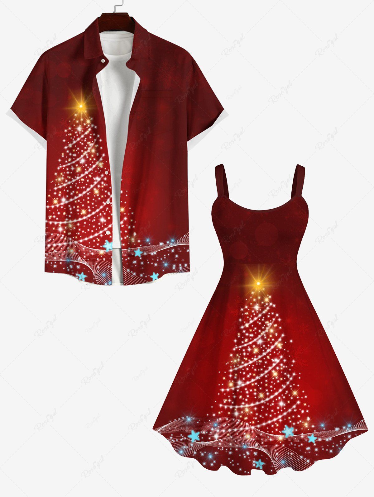 Store Christmas Tree Light Star Glitter 3D Print Plus Size Matching Outfit For Couples  