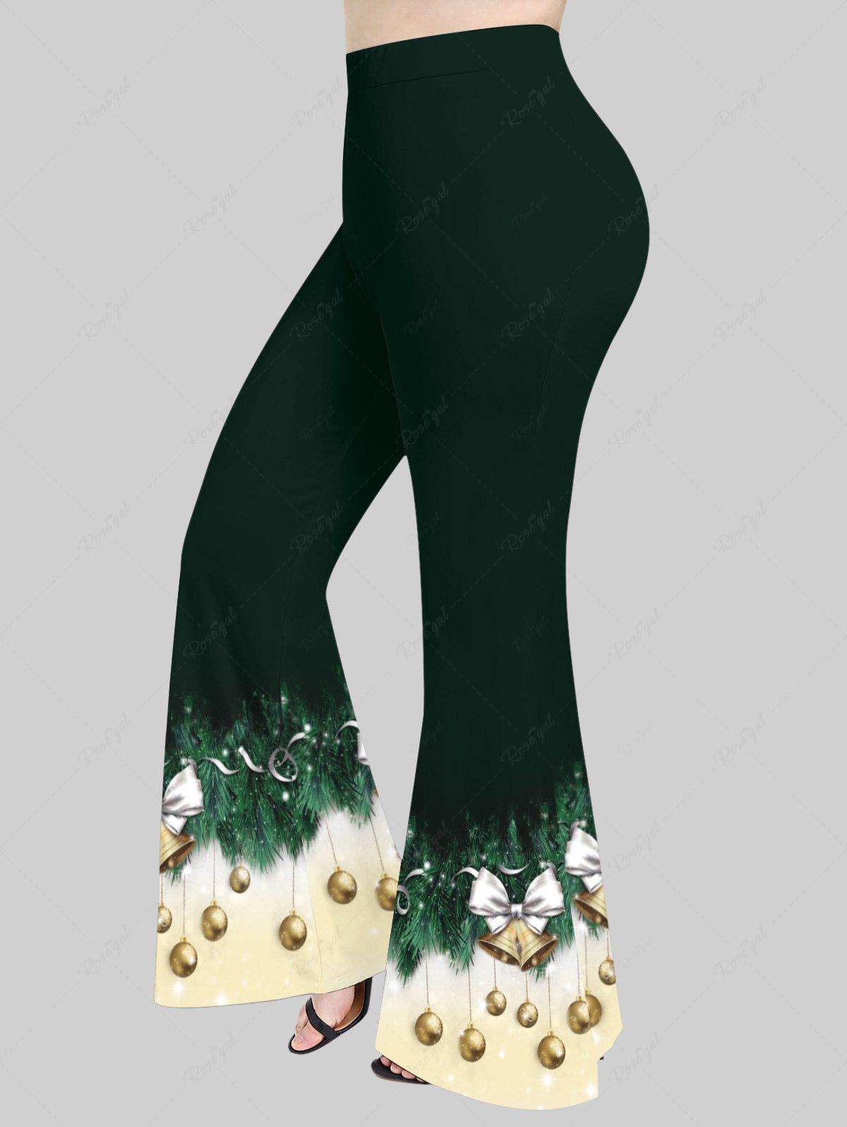 Best Plus Size Glitter Sparkling Christmas Ball Bell Bowknot Leaves Print Flare Pants  