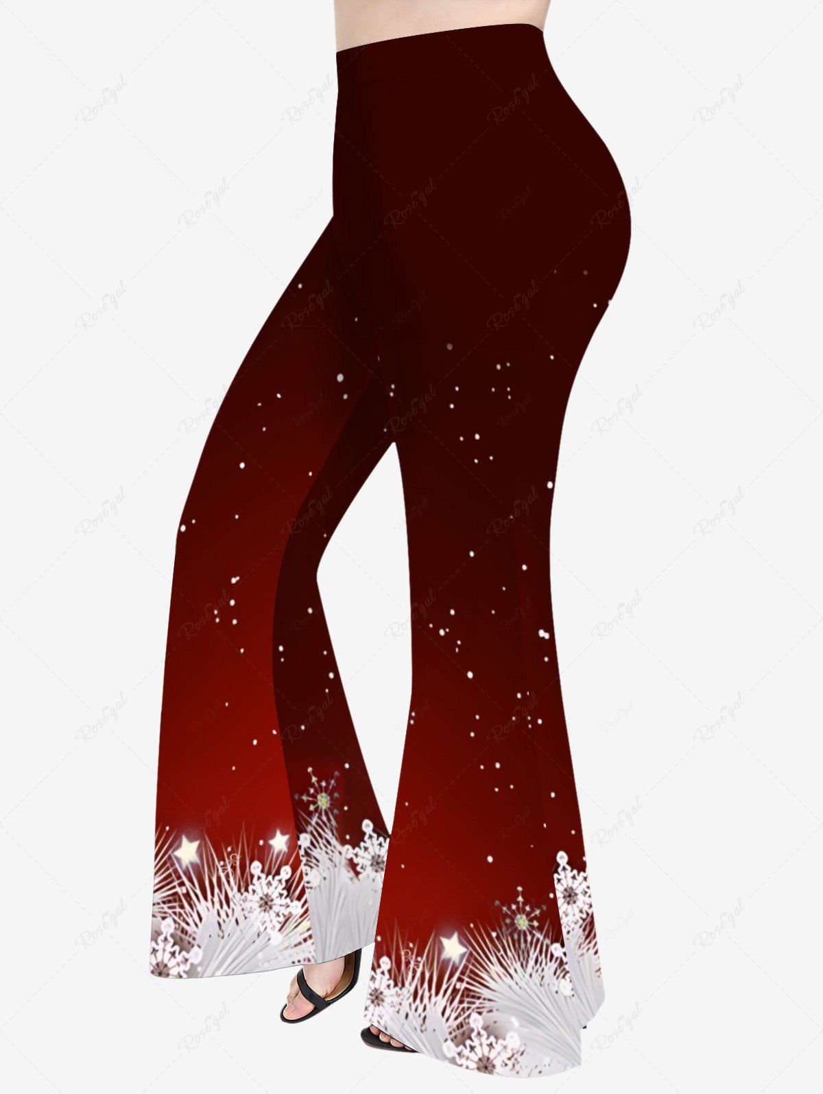 Best Plus Size Christmas Snowflake Stars Print Ombre Flare Pants  