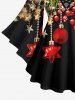 Plus Size Christmas Ball Stars Leaf Print Long Sleeves Lattice T-shirt -  