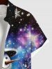 Plus Size Christmas Hat Snowman Holy Fruit Leaf Galaxy Star Glitter 3D Print Buttons Pocket Shirt For Men -  