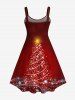 Robe Débardeur 3D Etoile Sapin de Noël et Lumière Imprimés de Grande Taille à Paillettes - Rouge S