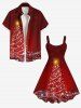 Robe Débardeur 3D Etoile Sapin de Noël et Lumière Imprimés de Grande Taille à Paillettes - Rouge S