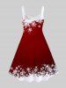 Robe Grande Taille Imprimé Père Noël et Ses Rennes en Blocs de Couleurs - Rouge 3X