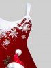 Robe Grande Taille Imprimé Père Noël et Ses Rennes en Blocs de Couleurs - Rouge 3X