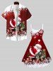 Robe Grande Taille Imprimé Père Noël et Ses Rennes en Blocs de Couleurs - Rouge 3X
